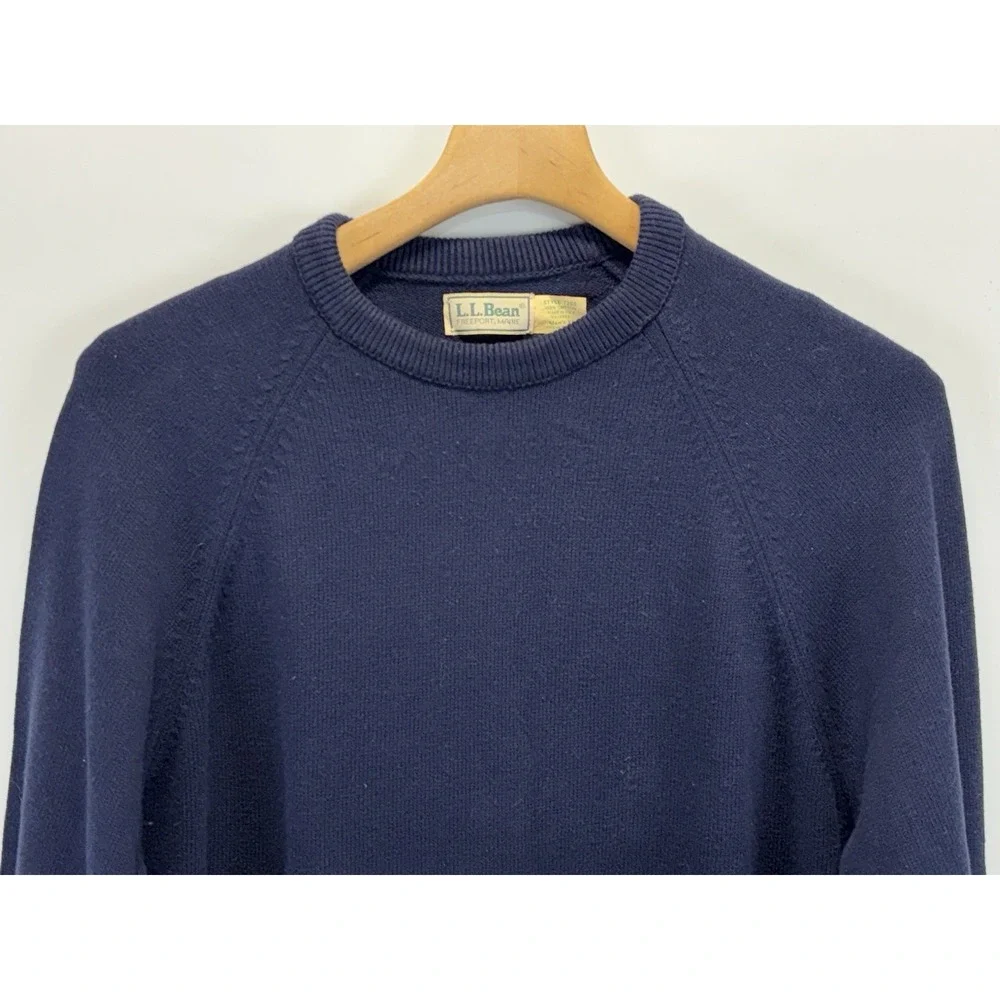 Vtg L.L. Bean Men's Blue Sweater 100% Cotton Made in USA Size X-Large Crew Neck